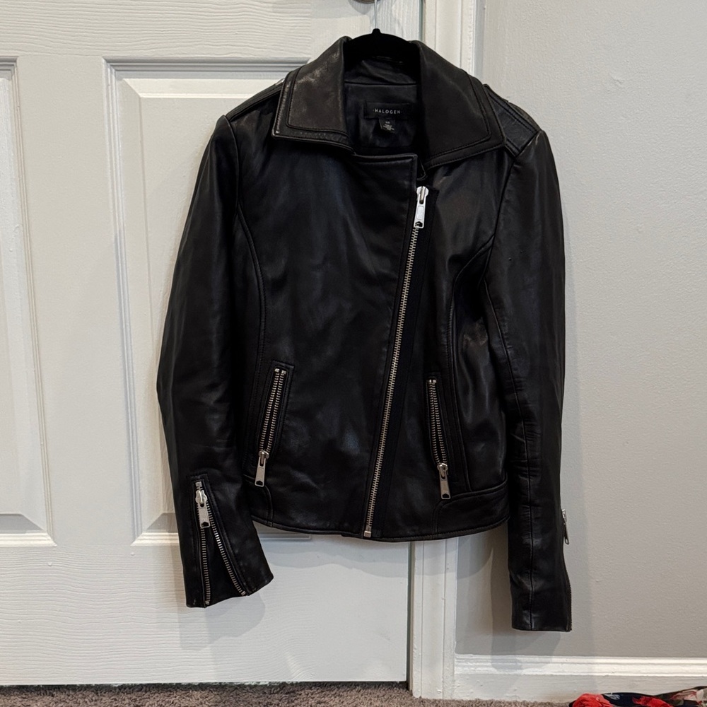Halogen Black Leather Biker Jacket